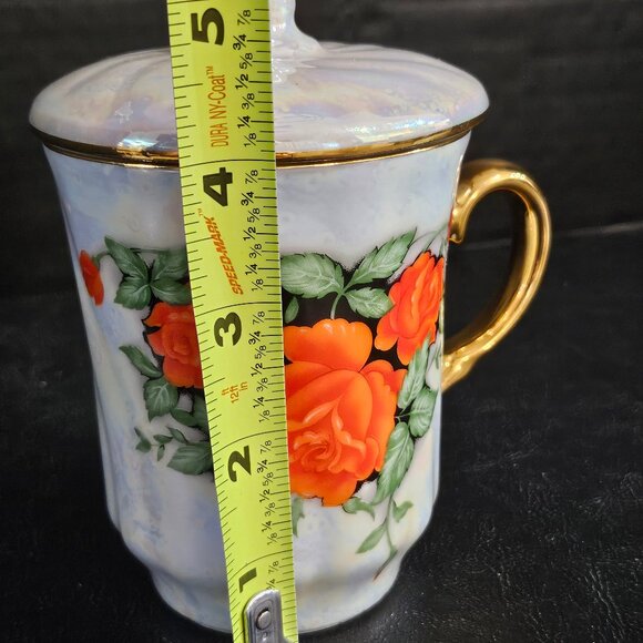 Elegant Pearlescent Porcelain Mug From Czech Republic Mug With Gold Rim Hand Pai - Picture 9 of 9